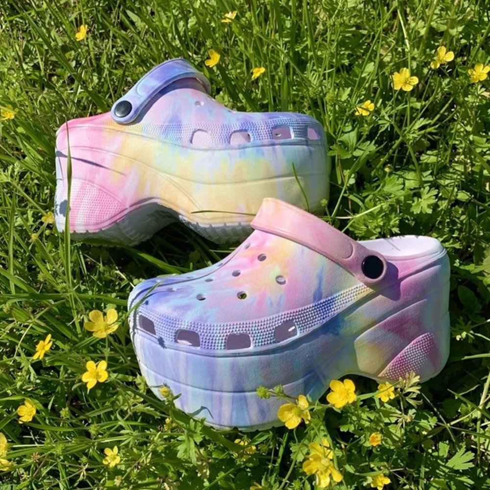 NEW🔥 Pastel Tie Dye Classic Platform Clogs Sandals Wedge Heel Slingback Slip-On - Picture 2 of 7